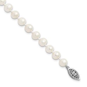 Kazi Luxury Silver Rhodium 6-7mm White Freshwater Cultured Pearl Bracelet